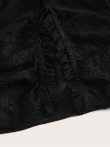 SHEIN ICON Crop Tank Top Phương Tây Cô gái cao bồi Ren tương phản Lá sen tỉa - màu đen - Xem 3