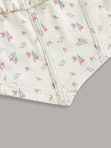 ROMWE Kawaii Áo thun nữ Bất đối xứng viền lá sen Thắt nơ trước Họa tiết hoa Giải trí - Màu be - Xem 4