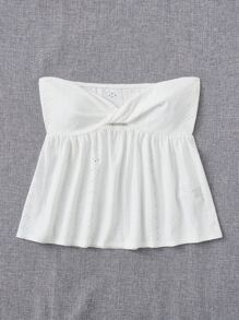 SHEIN EZwear 孔眼刺绣扭纹前开衩抹胸白色上衣 - 白色 - 查看 3