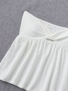 SHEIN EZwear 孔眼刺绣扭纹前开衩抹胸白色上衣 - 白色 - 查看 5