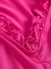 SHEIN ICON Frill Trim Ruched Front Crop Tee - Hot Pink - View 4