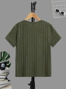 SHEIN Chicos Camiseta unicolor tejido de canalé - Verde militar - Ver 2