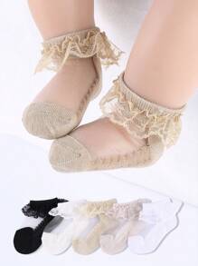 5雙女嬰荷葉邊透氣襪子