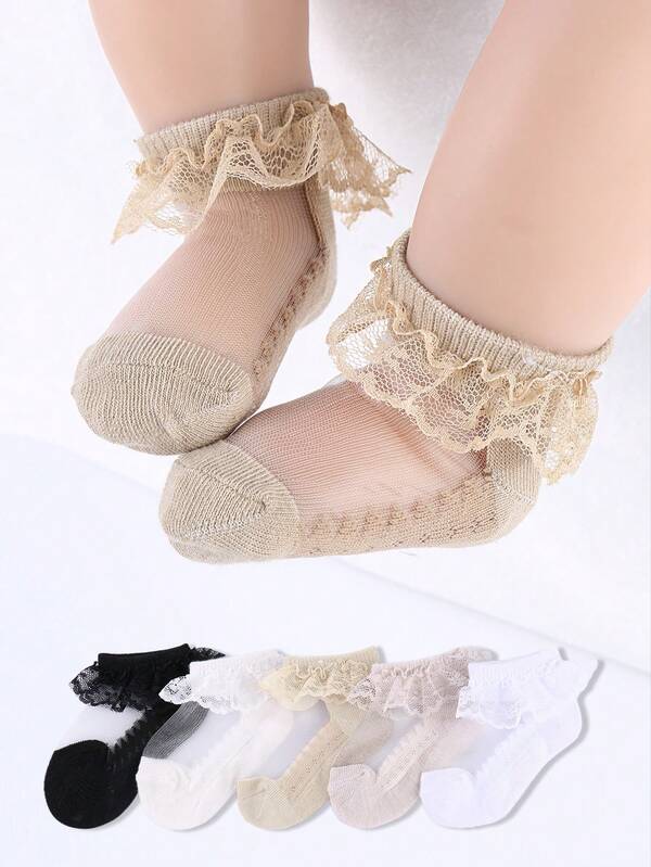 5雙女嬰荷葉邊透氣襪子