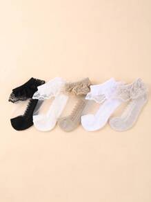 5雙女嬰荷葉邊透氣襪子