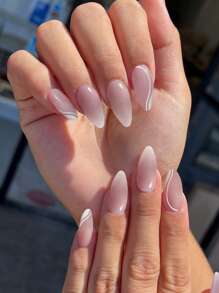 24入組長款杏仁漸層假指甲和1張膠帶和1入組指甲銼 - 彩色 - 查看 1