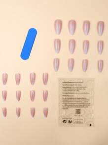 24入組長款杏仁漸層假指甲和1張膠帶和1入組指甲銼 - 彩色 - 查看 2