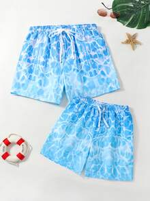 Boys Tie Dye Drawstring Waist Swim Shorts - Blue - View 3