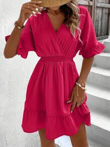 Breezaya 荷葉袖荷葉邊連衣裙 - 玫紅色 - 查看 4