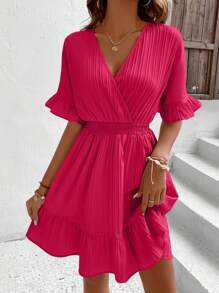 Breezaya 荷葉袖荷葉邊連衣裙 - 玫紅色 - 查看 5