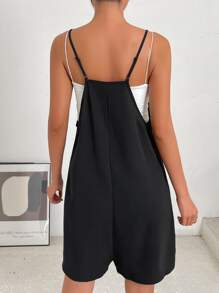 SHEIN EZwear Solid Dual Pocket Cami Romper Without Cami Top