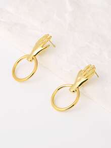 2pcs Hand Decor Circle Stud Earrings - Yellow Gold - View 2