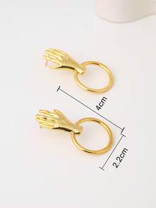 2pcs Hand Decor Circle Stud Earrings - Yellow Gold - View 3