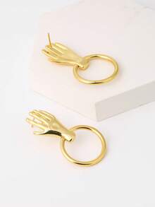 2pcs Hand Decor Circle Stud Earrings - Yellow Gold - View 4