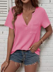 SHEIN LUNE Áo thun nữ Túi màu trơn Giải trí - Hồng - Xem 3