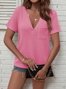 SHEIN LUNE Áo thun nữ Túi màu trơn Giải trí - Hồng - Xem 4