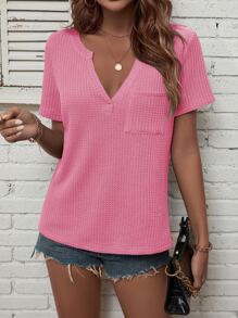 SHEIN LUNE Áo thun nữ Túi màu trơn Giải trí - Hồng - Xem 5