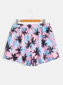 SHEIN LUNE 大碼椰子樹圖案T恤和短褲 - 彩色 - 查看 3