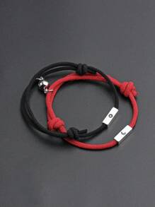 2pcs/set Fashionable Sun & Moon Detail Magnetic Ball Decor String Bracelet For Men For Daily Decoration
