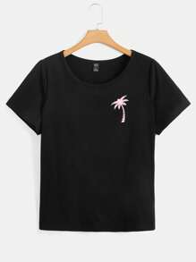 SHEIN LUNE 大碼椰子樹圖案T恤和短褲 - 彩色 - 查看 6