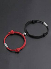2pcs/set Fashionable Sun & Moon Detail Magnetic Ball Decor String Bracelet For Men For Daily Decoration