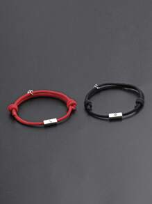 2pcs/set Fashionable Sun & Moon Detail Magnetic Ball Decor String Bracelet For Men For Daily Decoration