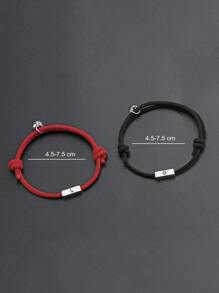 2pcs/set Fashionable Sun & Moon Detail Magnetic Ball Decor String Bracelet For Men For Daily Decoration