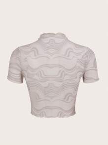 SHEIN ICON Marble Print Lettuce Trim Mesh Top - Multicolor - View 2