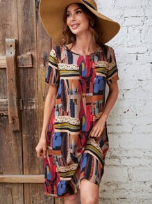 EMERY ROSE Allover Print Tunic Dress - Multicolor - View 1