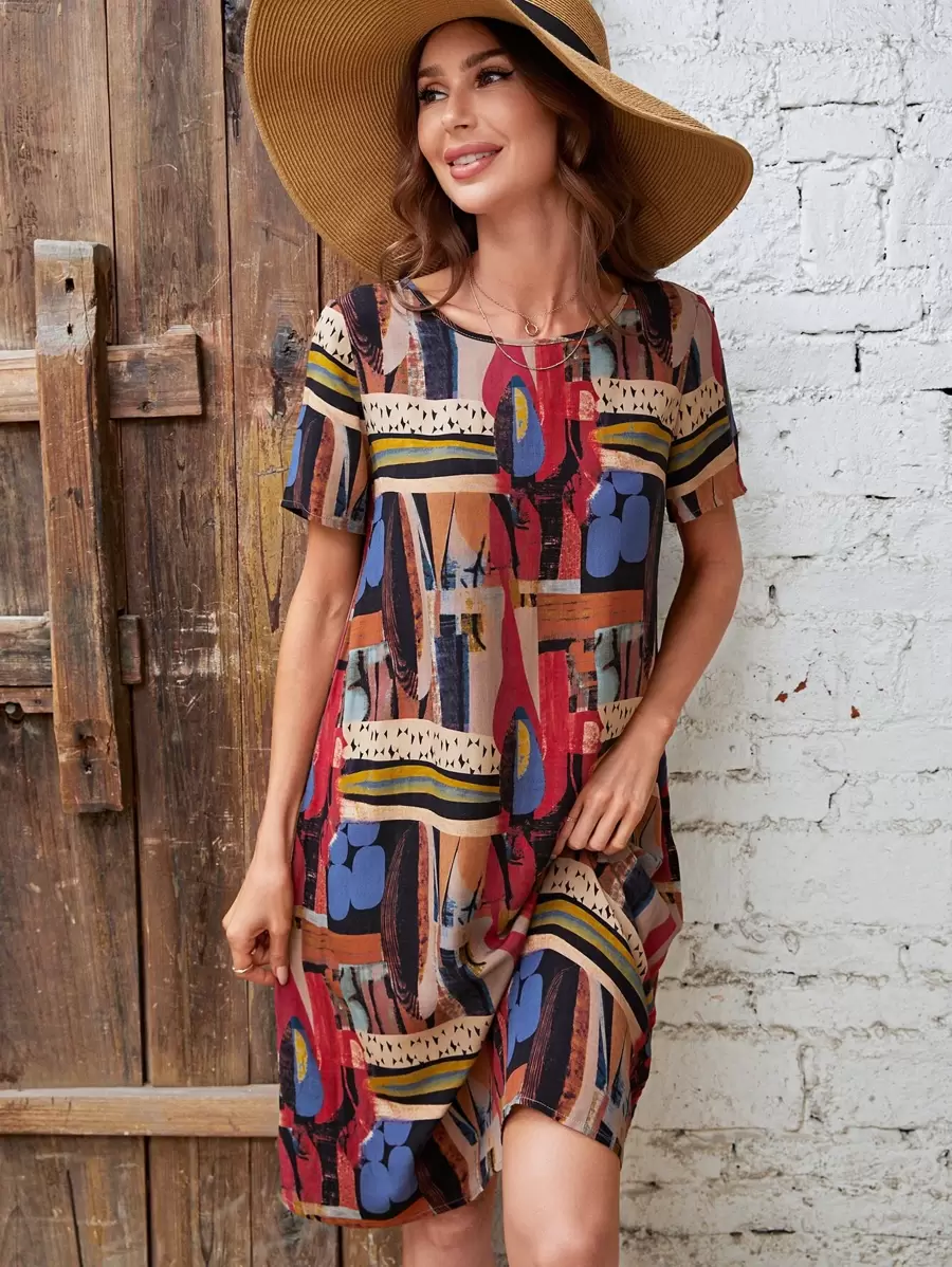 EMERY ROSE Allover Print Tunic Dress - Multicolor - View 1