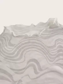 SHEIN ICON Marble Print Lettuce Trim Mesh Top - Multicolor - View 4