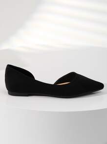 女士極簡尖頭優雅戶外仿麂皮平底鞋 - 黑色 - 查看 3