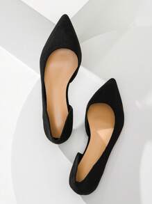 女士極簡尖頭優雅戶外仿麂皮平底鞋 - 黑色 - 查看 4