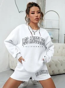 SHEIN EZwear Bộ đồ hai mảnh nữ Lá thư Giải trí - trắng - Xem 6