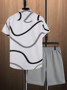 Manfinity RSRT 男士图案印花衬衫和抽绳腰短裤（不含 T 恤）、图案、度假、丈夫、彩色、休闲 - 彩色 - 查看 2