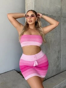 SHEIN SXY 撞色抹胸針織上衣和針織短裙 - 粉色 - 查看 5