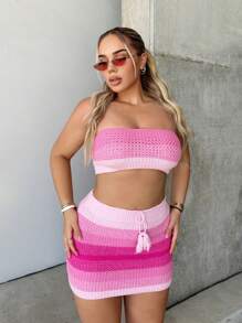 SHEIN SXY 撞色抹胸針織上衣和針織短裙 - 粉色 - 查看 6