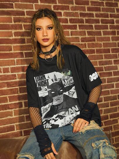 WB 100th | ROMWE Camiseta cómic con estampado de figura