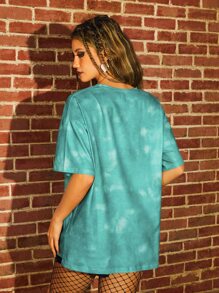 WB 100th | ROMWE Tie Dye Cartoon Graphic Tee - Green - View 2