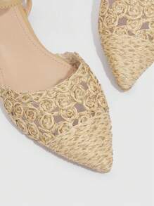 Straw Braid Detail Ankle Strap Flats - Apricot - View 3