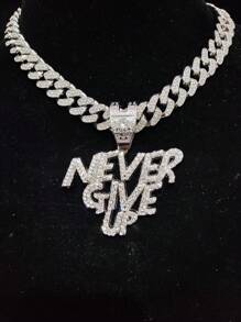 1入組奢華鋅合金水鑽字母墜飾項鍊適合男士日常裝飾,適用於首飾類禮品和派對 - 銀色 - 查看 1