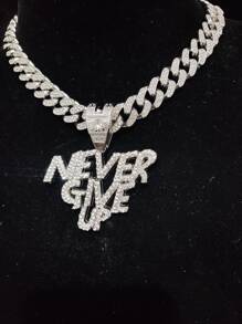 1入組奢華鋅合金水鑽字母墜飾項鍊適合男士日常裝飾,適用於首飾類禮品和派對 - 銀色 - 查看 2