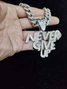 1入組奢華鋅合金水鑽字母墜飾項鍊適合男士日常裝飾,適用於首飾類禮品和派對 - 銀色 - 查看 3