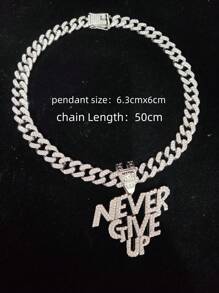 1入組奢華鋅合金水鑽字母墜飾項鍊適合男士日常裝飾,適用於首飾類禮品和派對 - 銀色 - 查看 4