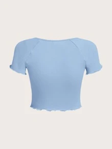 SHEIN Tops con gái Bất đối xứng Xù nhỏ Xù màu trơn Giải trí - Màu xanh nhạt - Xem 2