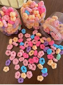 100入組小女童素色時尚髮圈日常裝飾