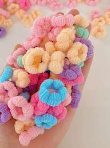 100入組小女童素色時尚髮圈日常裝飾