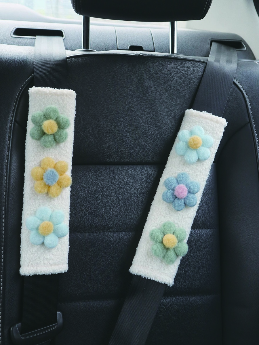2入組花朵裝飾汽車安全帶套 - 彩色 - 查看 1
