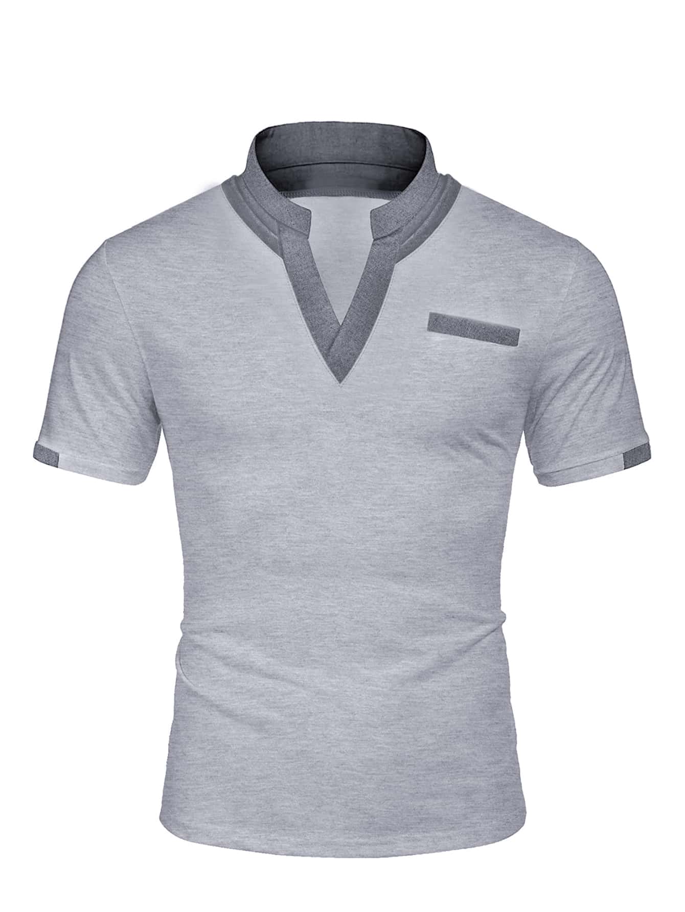 Áo thun có cổ Nam Túi Khối Màu Giải trí - Xám - Xem 1