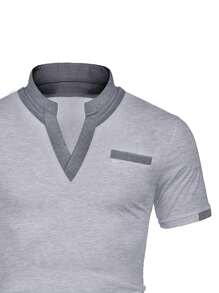 Áo thun có cổ Nam Túi Khối Màu Giải trí - Xám - Xem 3